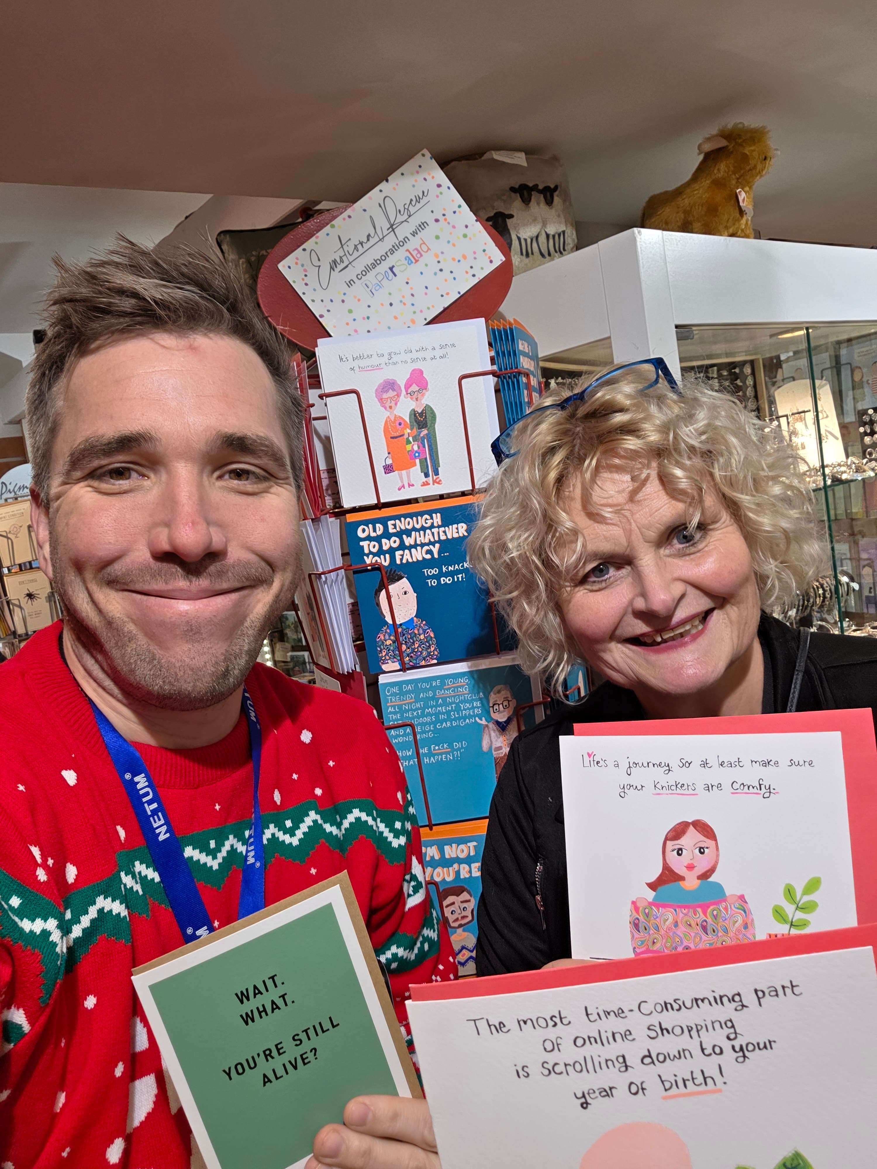 Dave Langdon with Amanda at Love it Bury St Edmunds Suffolk gift shop — independent retailer wholesale cards and gifts